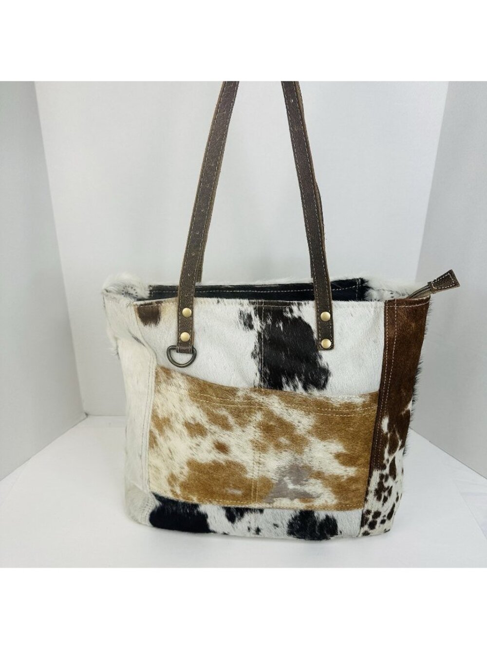Myra Bag Hair-on Cowhide Tote Bag Shoulder Zipped Pockets Double Handles Western